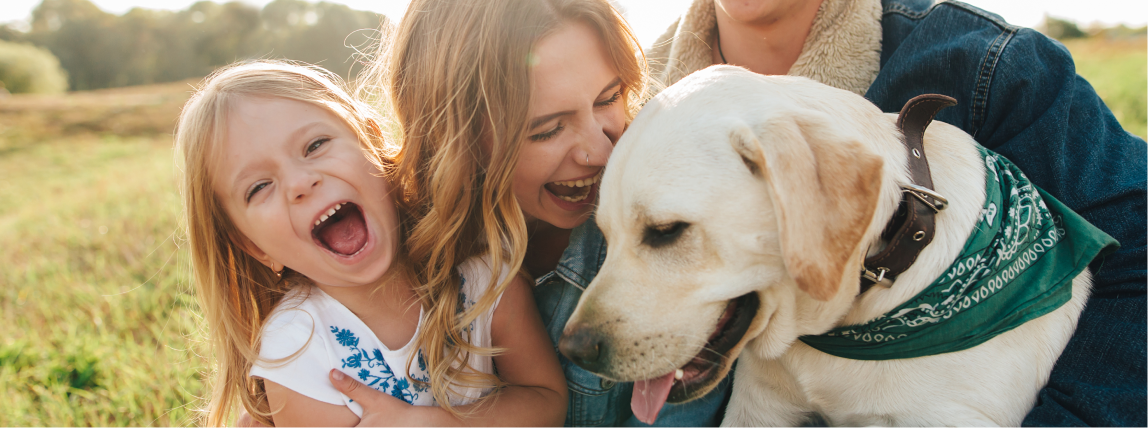 Ein Hund genießt nach seinen Vorsorgeuntersuchungen eine ausgelassene Zeit mit seiner Familie.