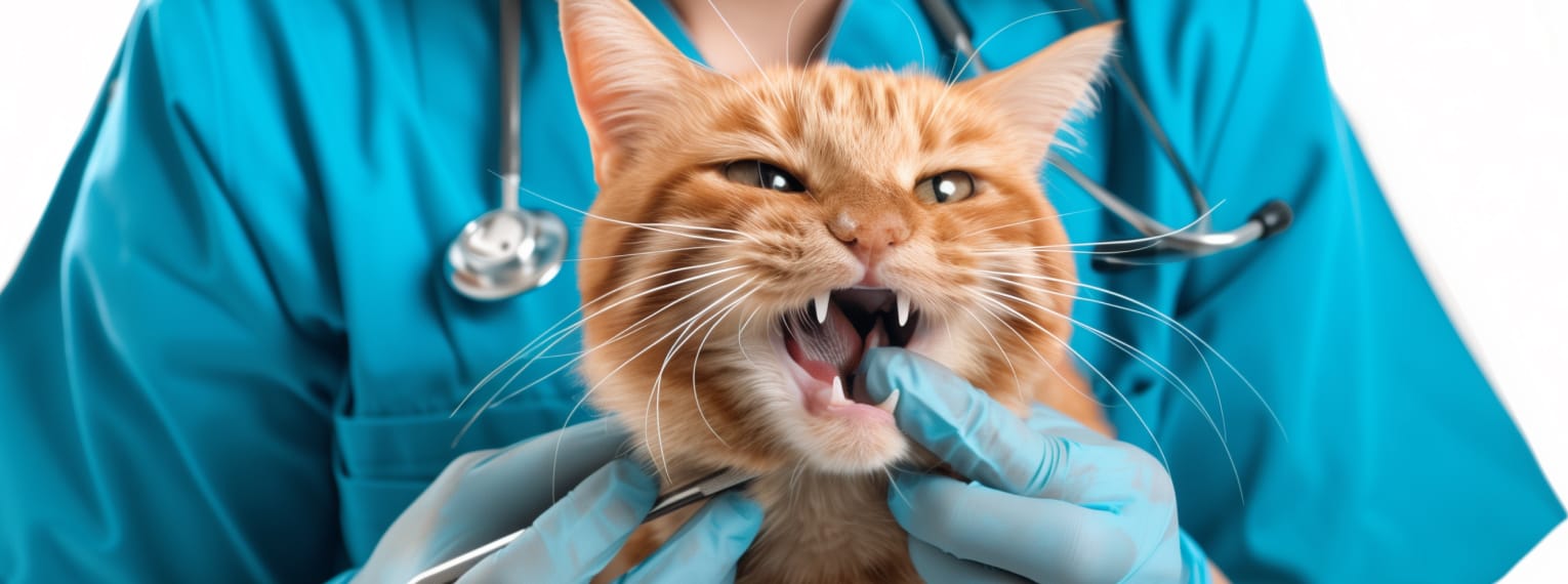 Das Zahnfleisch einer Katze wird untersucht.