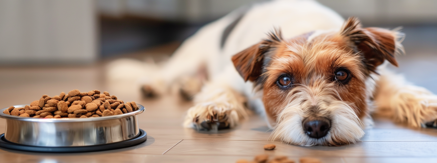 Hund rührt sein Futter nicht an.